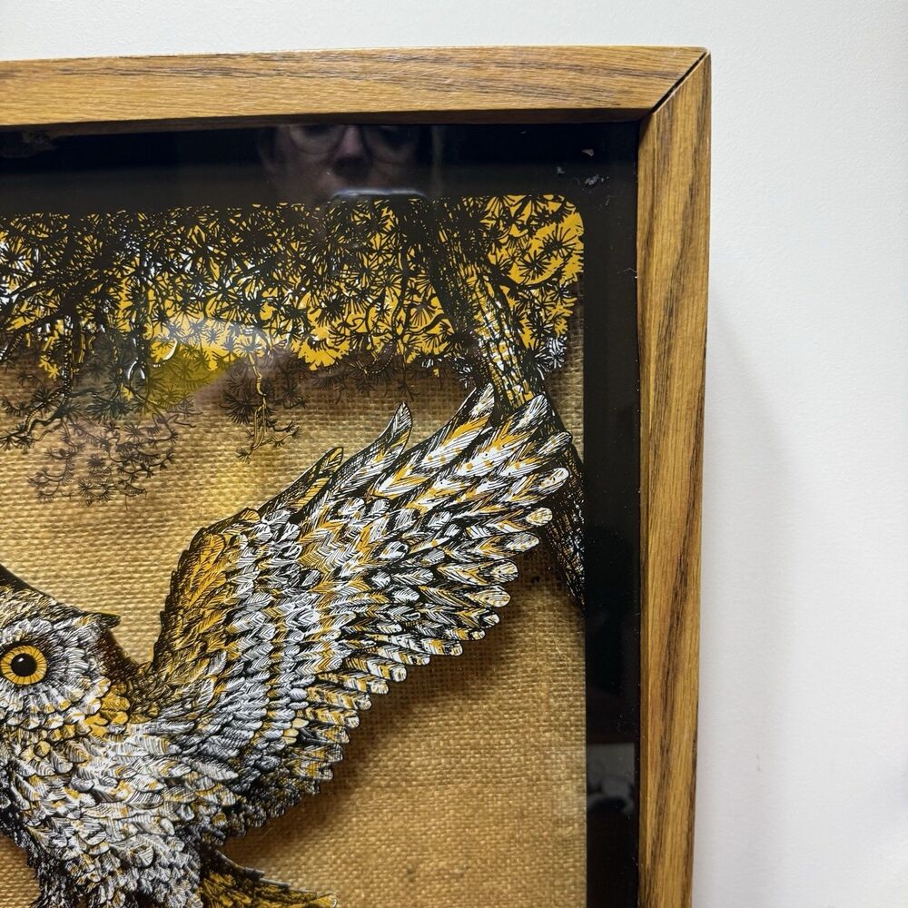 VTG Elgin Wall Clock owl landing on tine branch 70s mcm Retro Glass Clock Owls - Picture 6 of 13